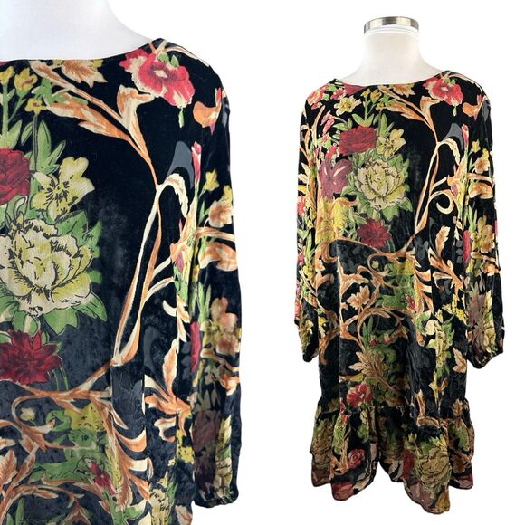 ABS Collection Crushed Velvet Floral Dress Long Sleeve Ruffle Black Plus Size 22 - Picture 15 of 15